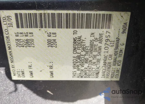 2010 Nissan Altima Hybrid from USA, damaged, VIN 1N4CL2AP4AC107957